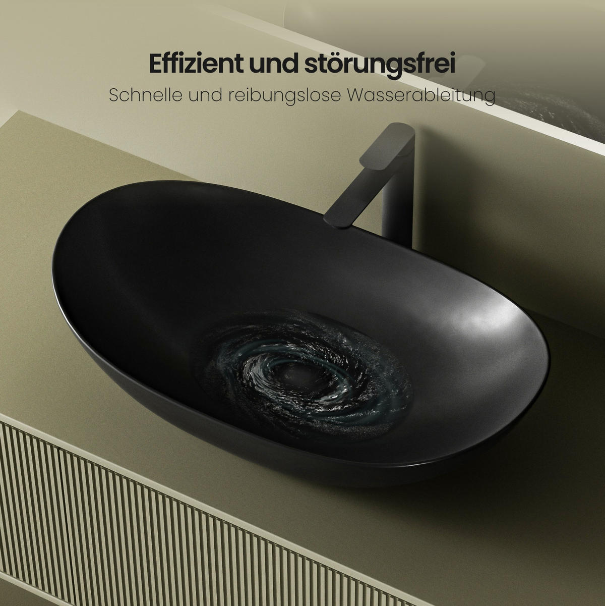 WASCHBECKEN Oval Keramik Mattschwarz 61,5 / 36 / 15,5 cm - Schwarz, Keramik (36/15.5/61.5cm) - EMKE