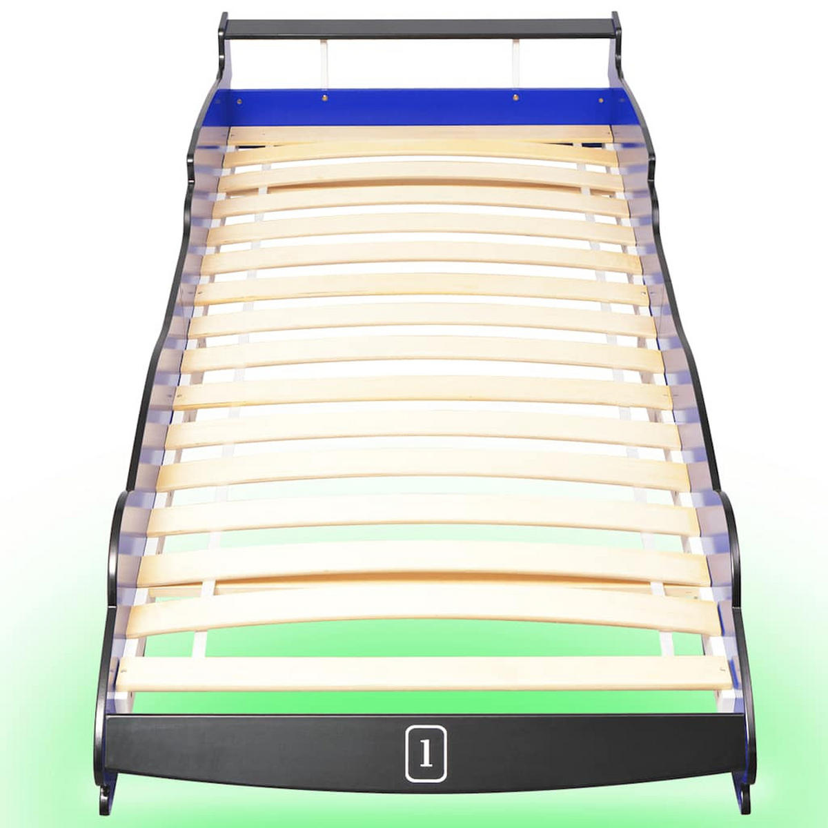 KINDERBETT MIT LED IM RENNWAGEN-DESIGN 90 X 200 CM BLAU - Blau, Holzwerkstoff (94/38/225cm) - vidaXL