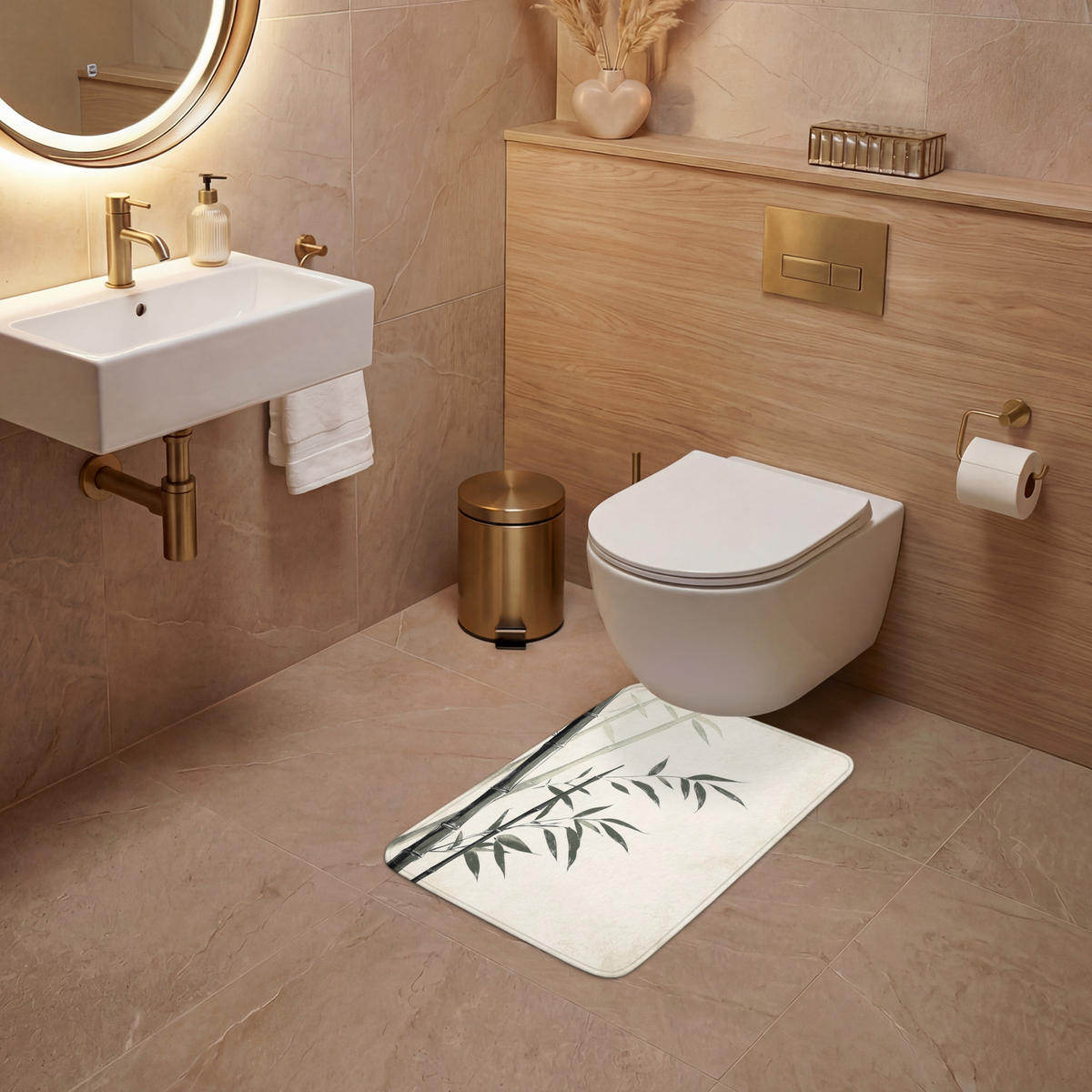 WC PŘEDLOŽKA Japandi - Bambus - béžová 40x60 cm - ecru, textil/plast (40/1cm) - OnlyWow