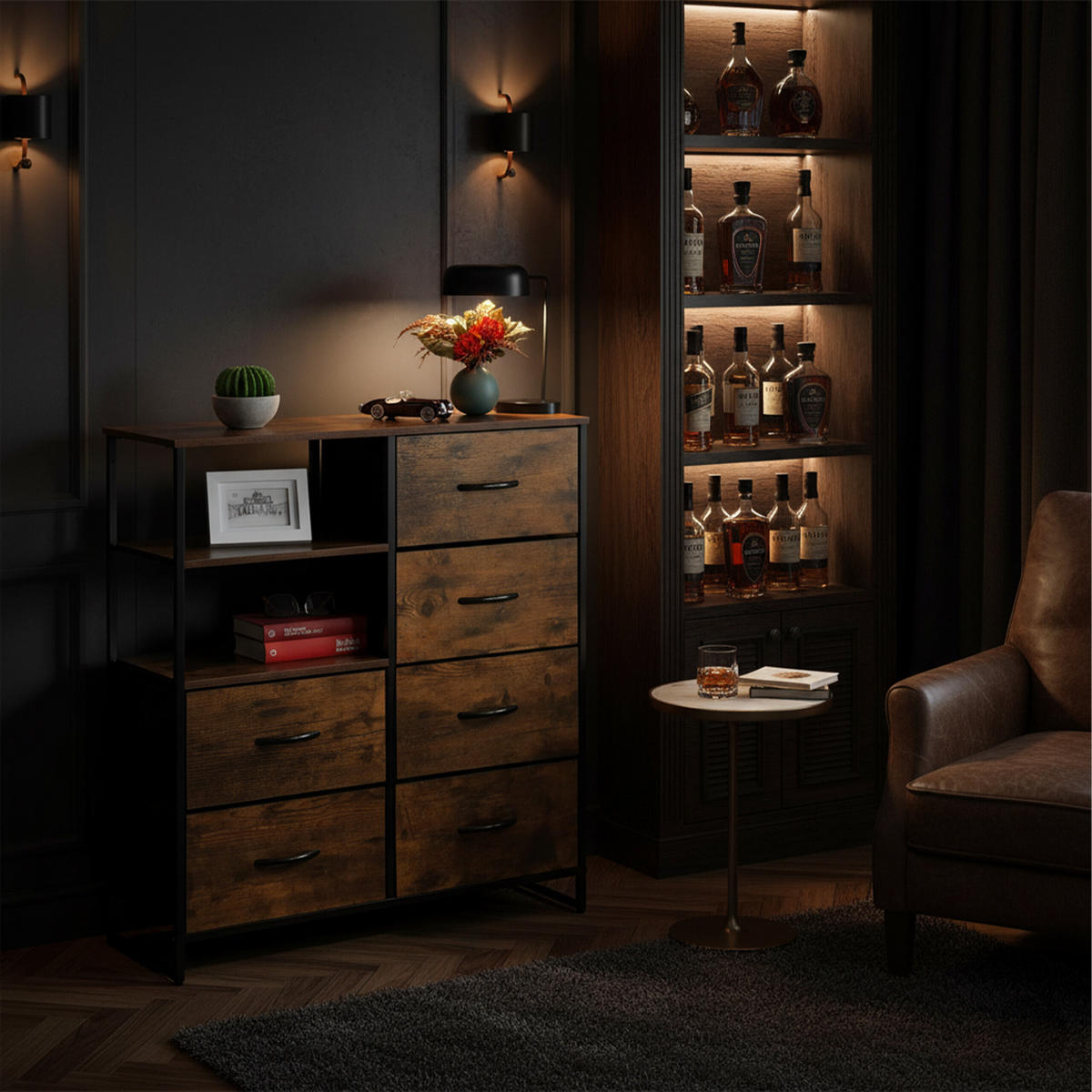 KOMMODE Schwarz Dunkelbraun 6 Schubladen 92x84x32 cm - Braun, Holz/Holzwerkstoff (84/92/32cm) - Relaxdays
