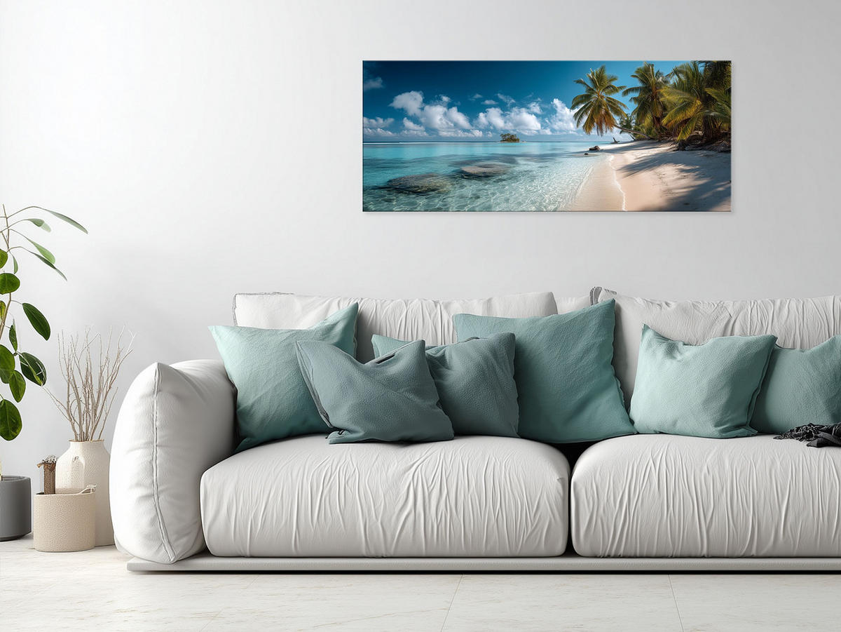 GLASBILD 125x50 cm tropischer Strand türkis - Beige, Glas (125/50cm) - artissimo