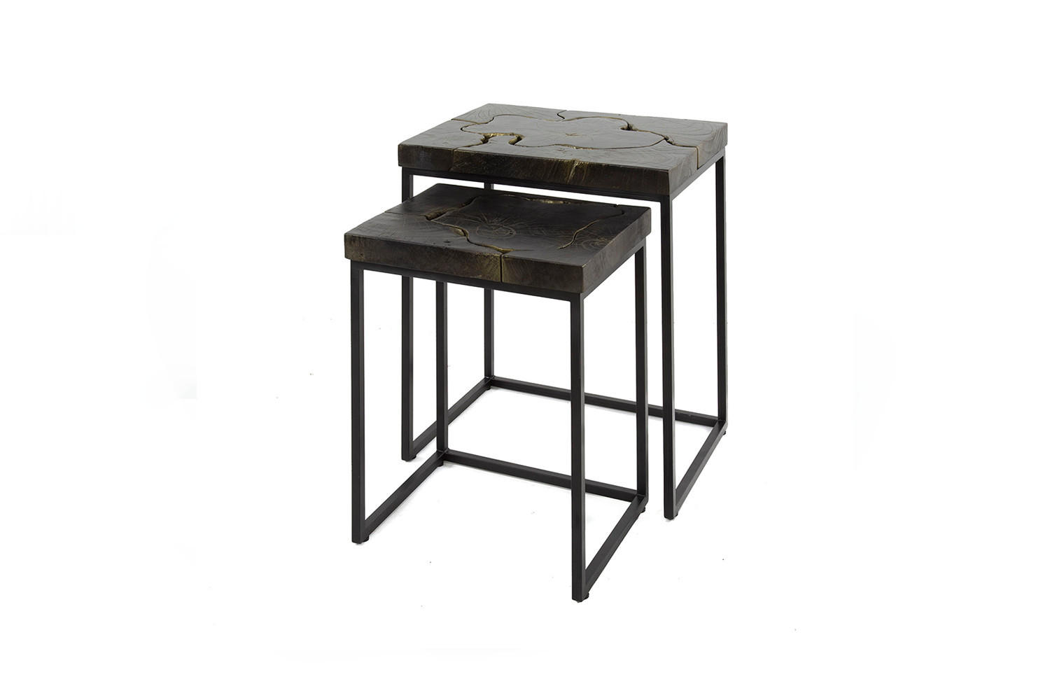 BEISTELLTISCH ESCADO 2ER SET Schwarz Teakholz - Schwarz, Holz/Metall (47/34/56cm) - KAWOLA