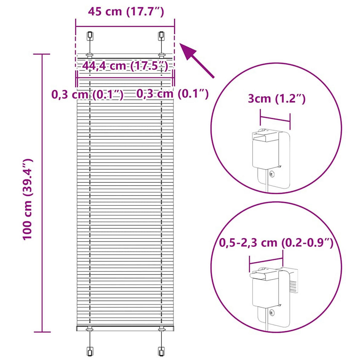 PLISSEE 45/100 cm Stoffbreite 44,4 cm aus Polyester Weiß - Weiß, Textil (45/100cm) - vidaXL