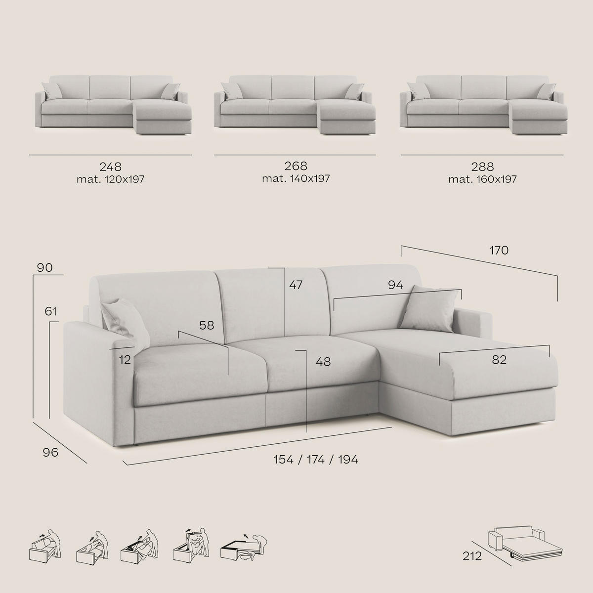 ECKSOFA LINKS Chris - Creme, Textil (268/96cm) - Divani.store