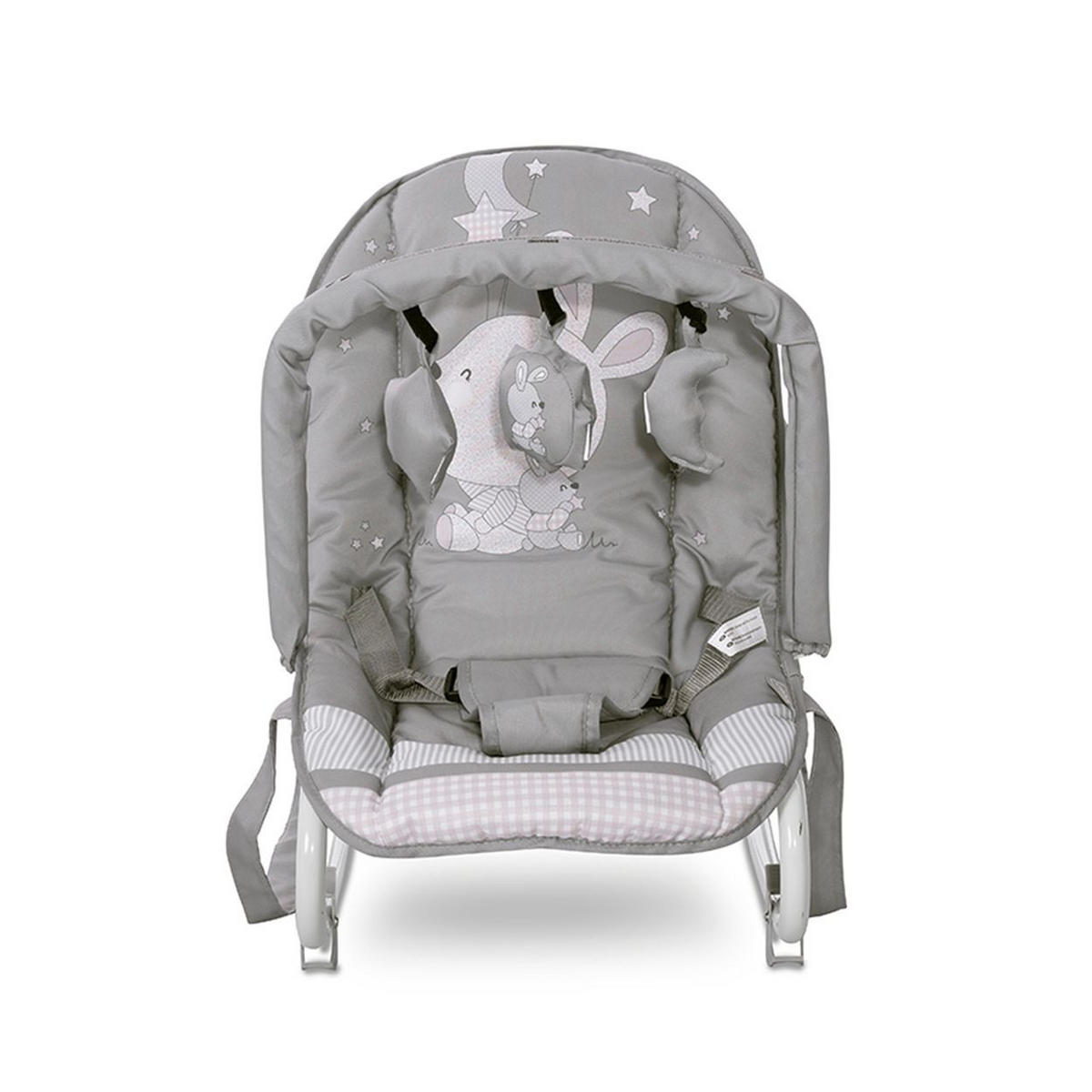 BABYWIPPE Eliza grau/hase Spielbogen, Tragegriffe, 3-Punkt-Gurt, arretierbarer Schwingeffekt - Grau, Metall - Lorelli