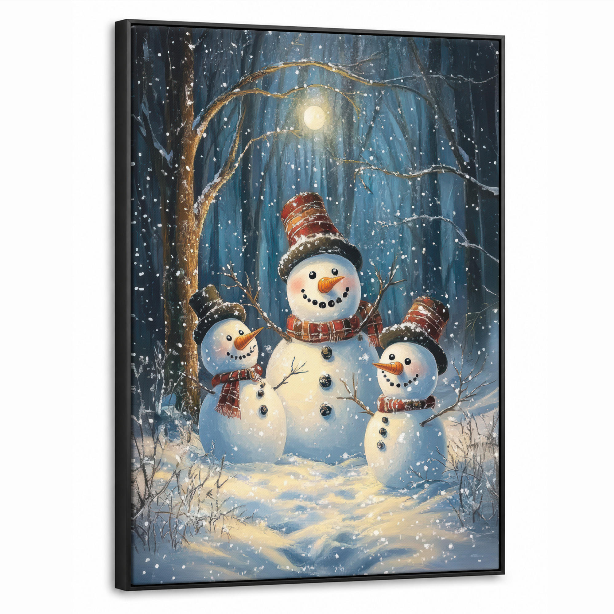 LEINWAND Bilder mit Rahmen - Schneemann - Schnee - Winter - Wald - 60x80 - Hellblau, Textil (60/80cm) - MuchoWow