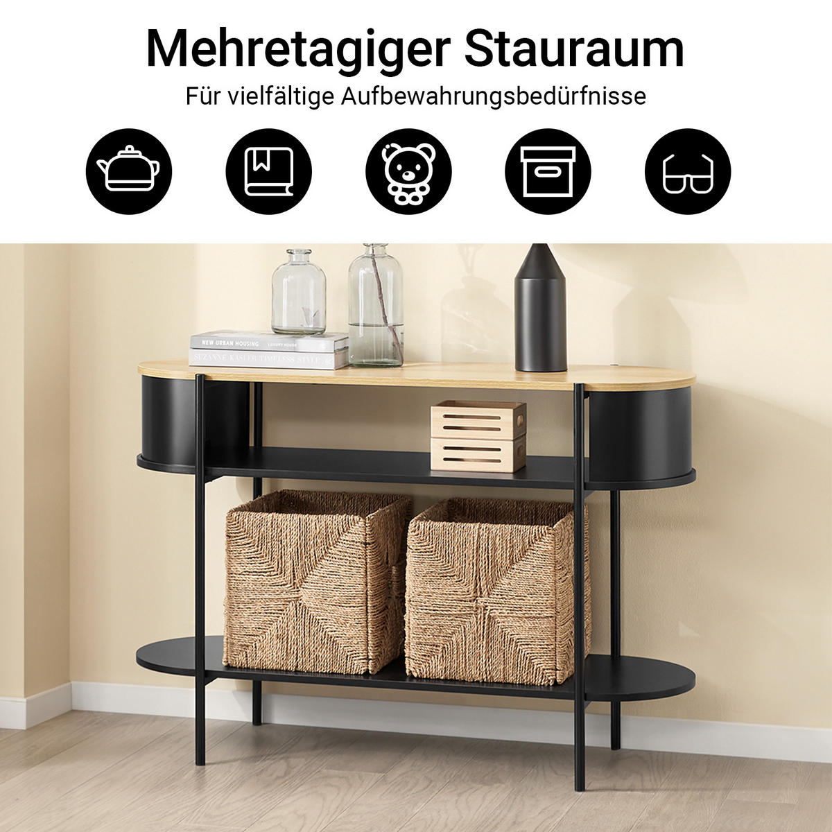 KONSOLENTISCH aus Holz und Metall, Schwarz - Schwarz, Metall (39/110/76cm) - SoBuy