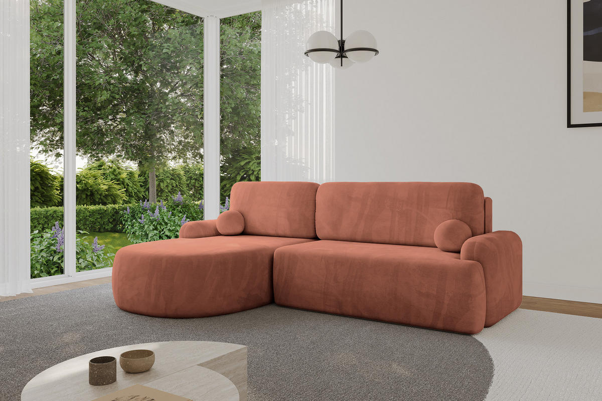 WOHNLANDSCHAFT mit Schlaffunktion und Bettkasten LIRA-L - 264x172x89 Apricot - Orange, Holzwerkstoff/Textil (264/172cm) - ALTDECOR