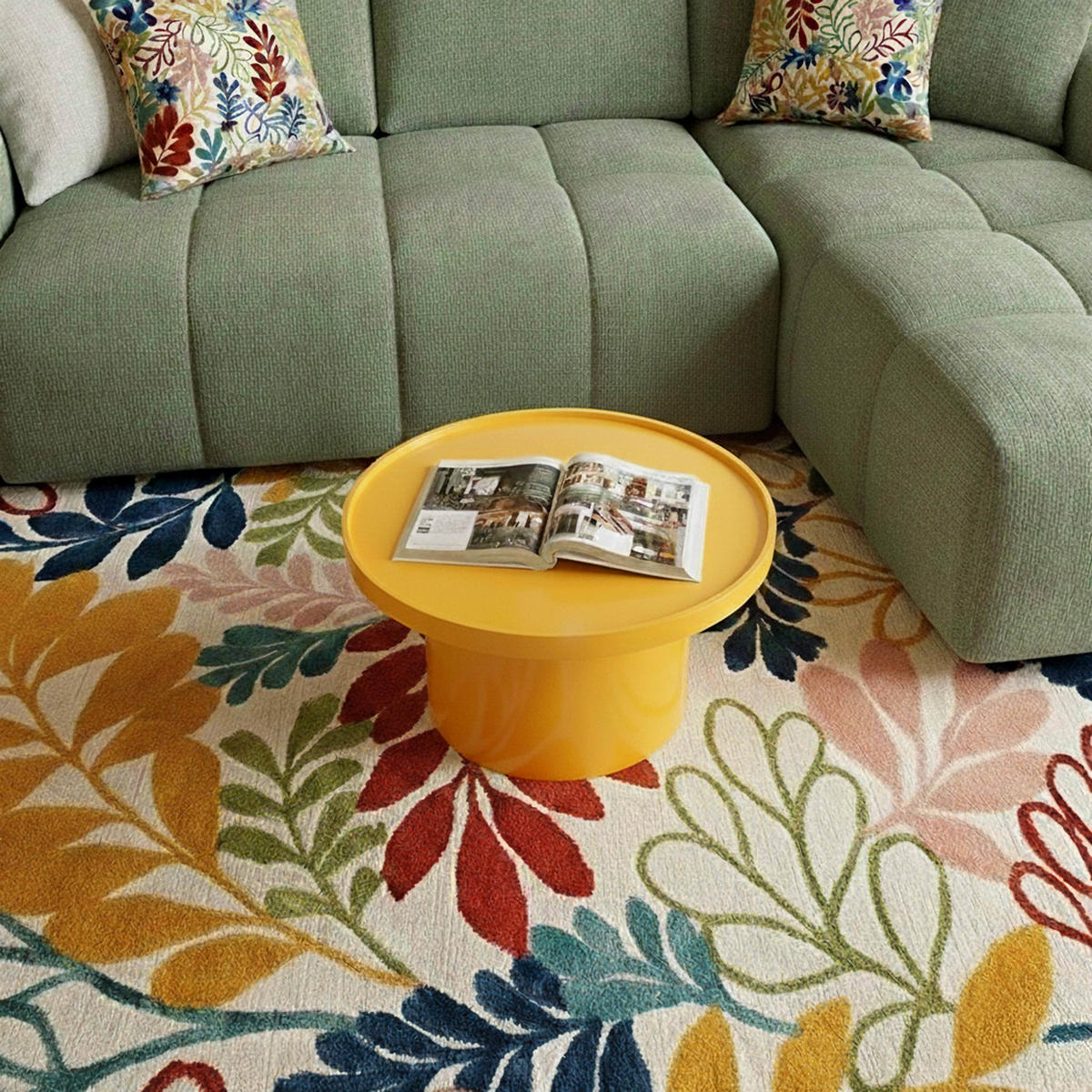 COUCHTISCH, Gelb - Gelb, Holzwerkstoff (50/50/30cm) - Oviala