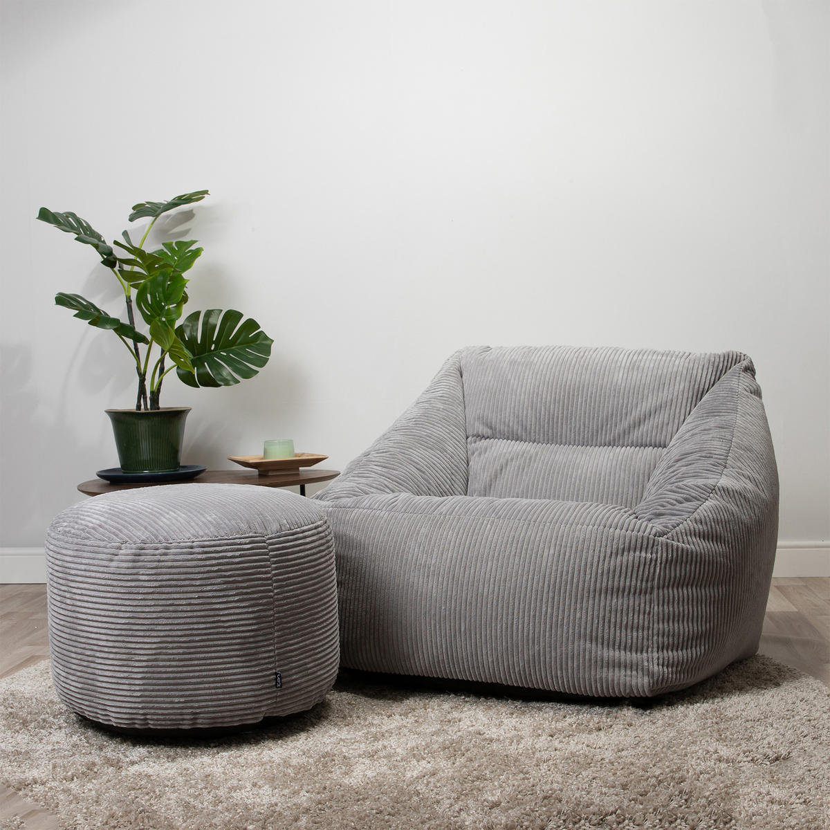 SITZSACK Sessel Natalia + Sitzpouf - Hellgrau, Textil (100/80/88cm) - icon