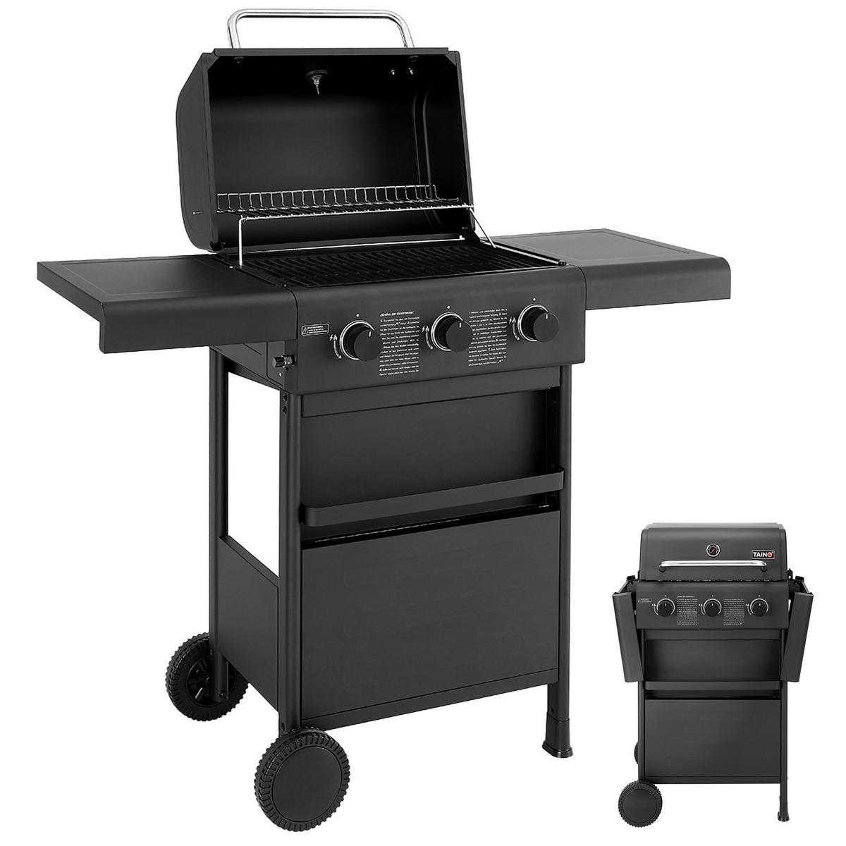 GASGRILL COMPACT 3+0 3-Brenner - Schwarz, Metall (113/100/48cm) - TAINO