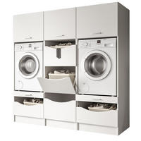 WASCHMASCHINENSCHRANK weiß Set 3-teilig, Waschmaschinenumbau 192 cm mit viel Stauraum - Silberfarben/Weiß, Glas/Holzwerkstoff (192/196/68cm) - Inn.Furn