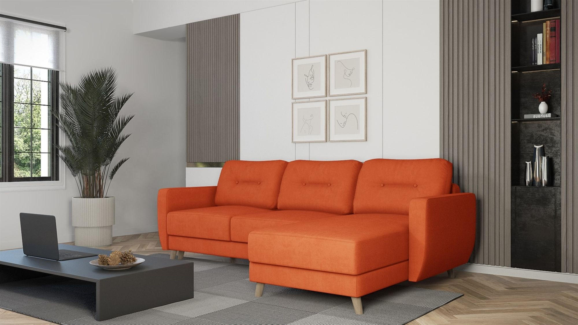 ECKSOFA Marlies In Opera Velvet - Orange, Holzwerkstoff/Textil (233/140cm) - Fun Möbel