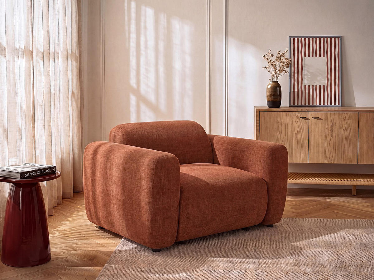 SESSEL mit gerader Rückenlehne - 1 Person - stoff - terracotta Pogni - Terracotta, Textil (130/67/97cm) - Vente-Unique