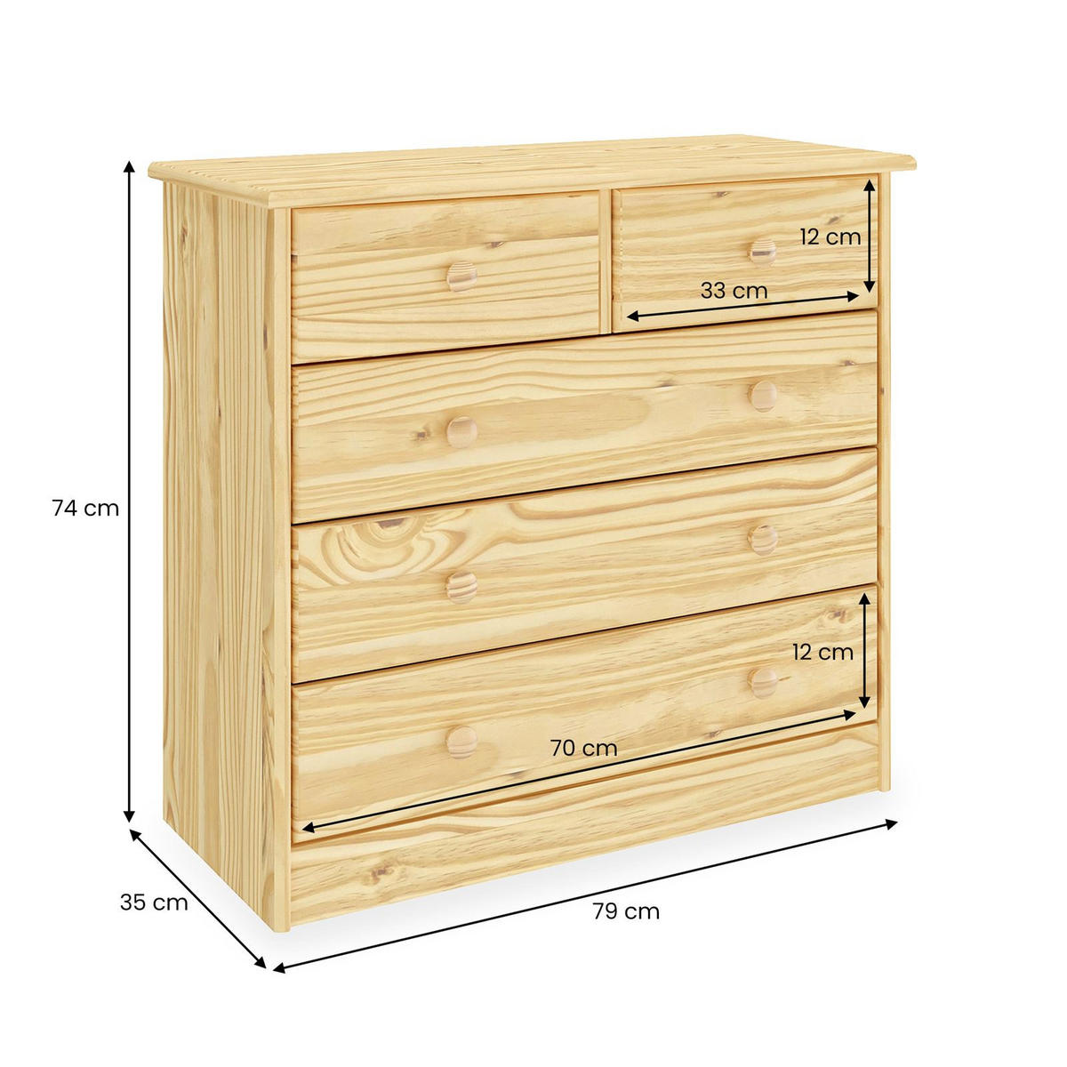 KOMMODE RONDO natur - Naturfarben, Holz (79/74/35cm) - IDIMEX