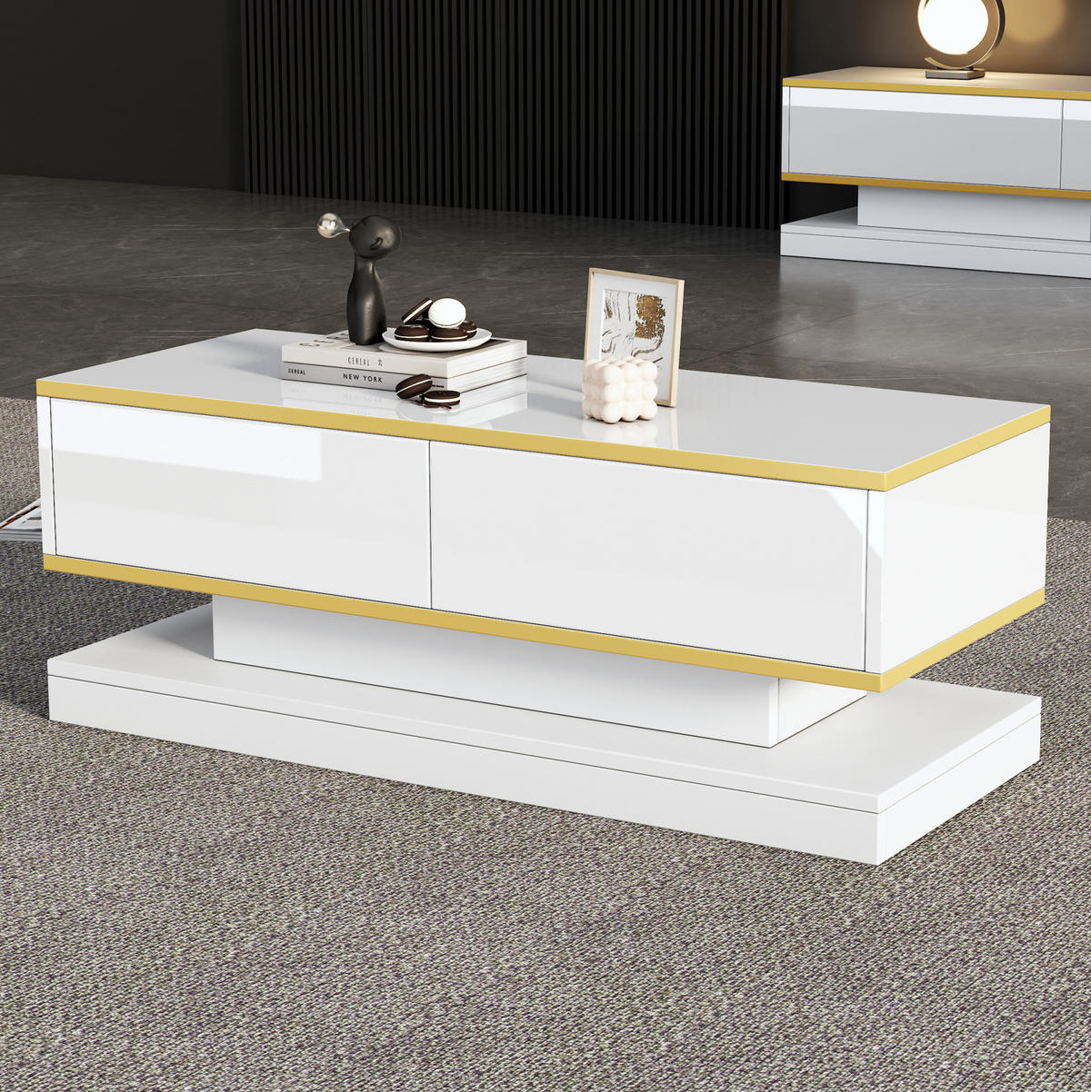 COUCHTISCH mit 2 Schubladen 100 x 50 cm Hochglanz Weiß - Weiß, Holzwerkstoff (100/50/38cm) - Meubliv