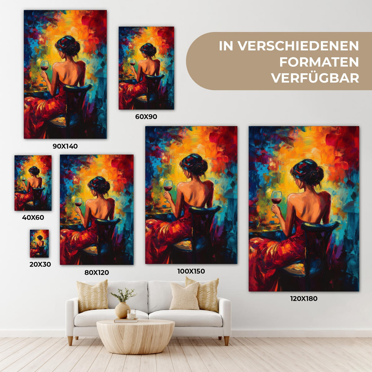 LEINWANDBILD Wein - Frau - Stimmungsvoll - Farbenfroh 80x120 cm - Bordeaux, Textil (80/120cm) - MuchoWow