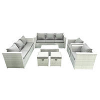 GARTENGARNITUR mit 3-SITZER SOFA,COUCHTISCH Polyrattan Hellgrau-Mix 10-Sitzer - Hellgrau/Grau, Glas/Kunststoff - Fimous