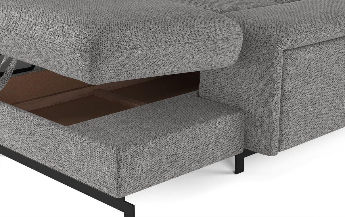 WOHNLANDSCHAFT mit Schlaffunktion und Bettkasten, Orlando-Stoff - Silberfarben/Schwarz, Kunststoff/Textil (328/81/215cm) - Cotta