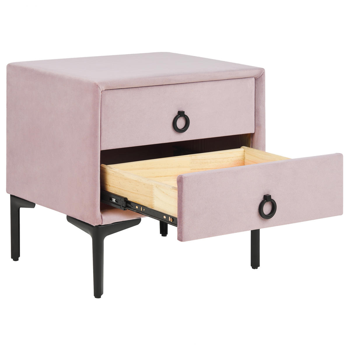 NACHTTISCH Samtstoff rosa 2 Schubladen Sezanne - Pink/Schwarz, Textil (44/45/38cm) - Beliani