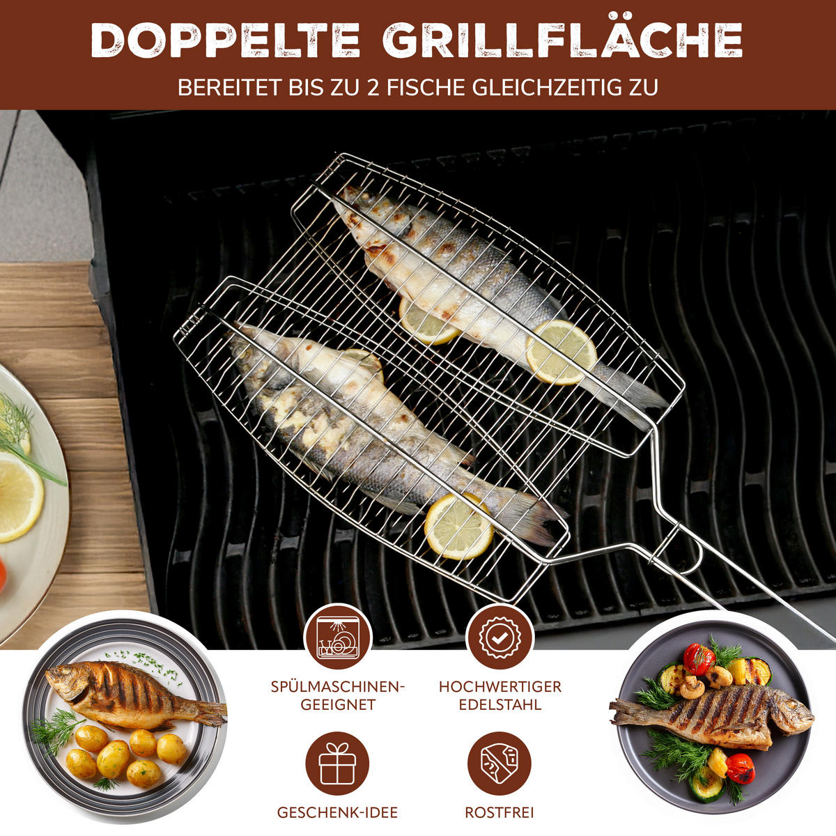 FISCHGRILLER, silber, Edelstahl - Edelstahlfarben, Metall (26.5/26.5/65cm) - bremermann