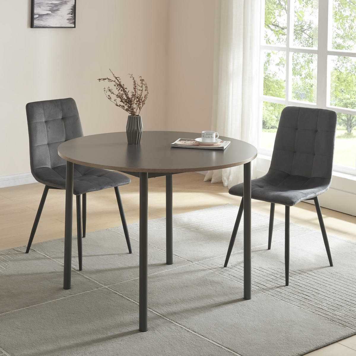 ESSTISCH Lindesberg - Schwarz/Grau, Holzwerkstoff/Metall (100/100/75cm) - [en.casa]
