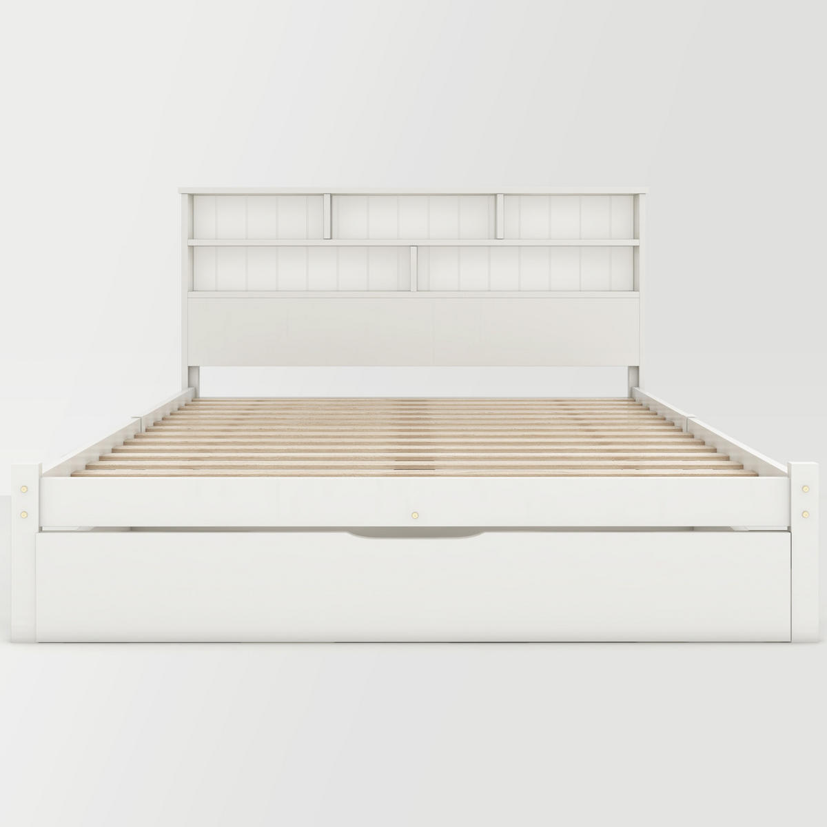 DOPPELBETT 140/200 cm Weiß mit Schubladen und Bücherregal-Design - Weiß, Holz (140/200cm) - OKWISH