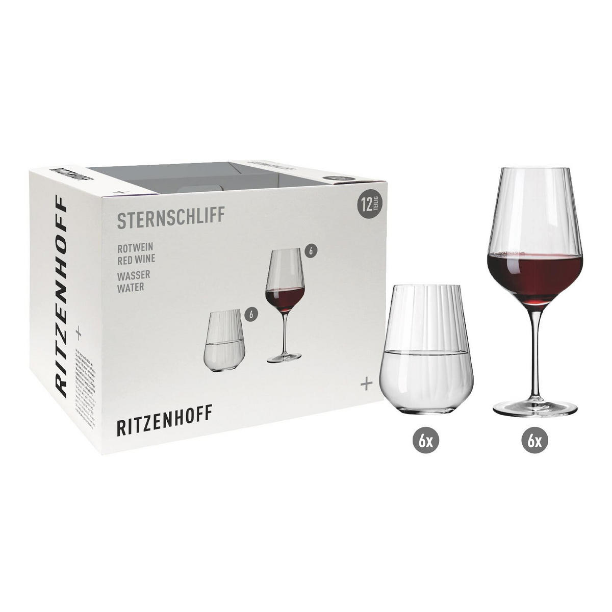 ROTWEIN- UND WASSERGLÄSER Sternschliff transparent 12er Set - Transparent, Glas - Ritzenhoff