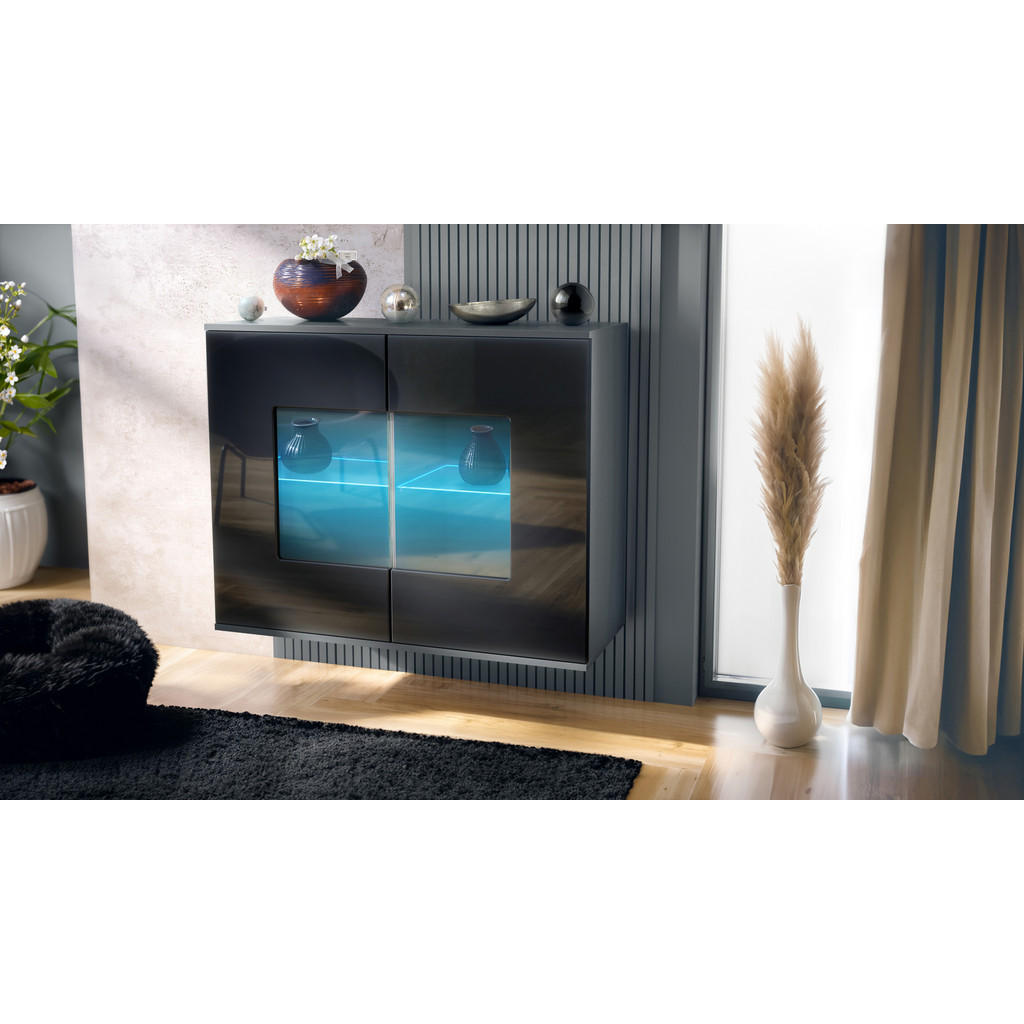 Thumbnail - Vladon Kommode, Schwarz Hochglanz, Holzwerkstoff, 92.5x73.5x35 cm, Wohnzimmer, Kommoden & Sideboards, Kommoden