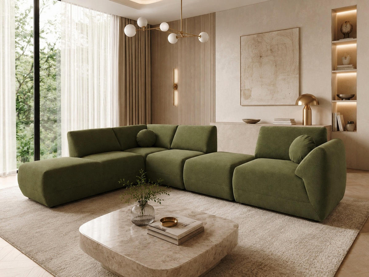 ECKSOFA Cordoba Modulares Links Grün - Grün, Textil (352/244cm) - KS Home Concept