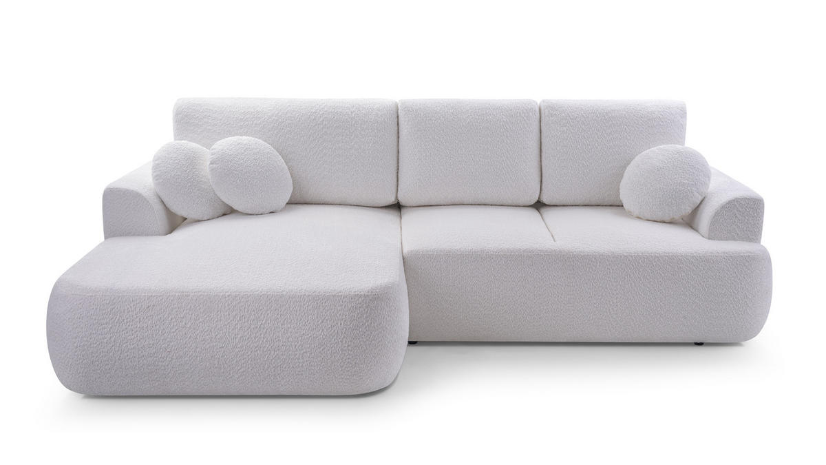 ECKSOFA VELOS Ecru L - Links Bouclé - Ecru/Schwarz, Kunststoff/Textil (260/168cm) - Luxkor24