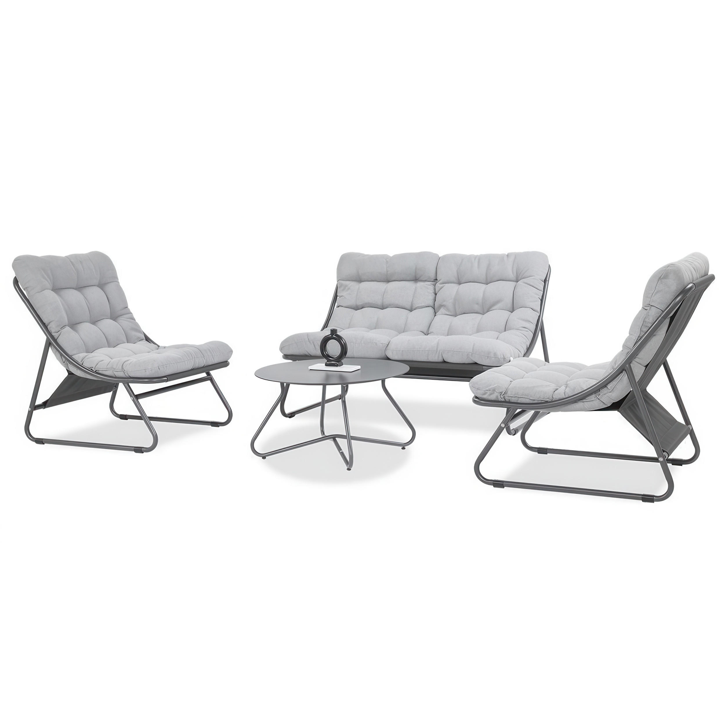 GARTENSET Solaro , aus Metall, 2 Sessel + 2-Sitzer Sofa + Couchtisch, Hellgrau - Hellgrau, Metall - Beautysofa