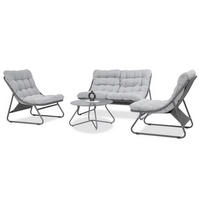 GARTENSET Solaro , aus Metall, 2 Sessel + 2-Sitzer Sofa + Couchtisch, Hellgrau - Hellgrau, Metall - Beautysofa