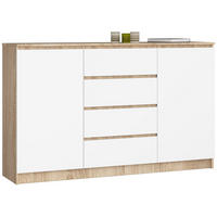KOMMODE Sonoma Eiche, Weiß 160x40x99 cm - Weiß/Sonoma Eiche, Holzwerkstoff (160/99/40cm) - Akord