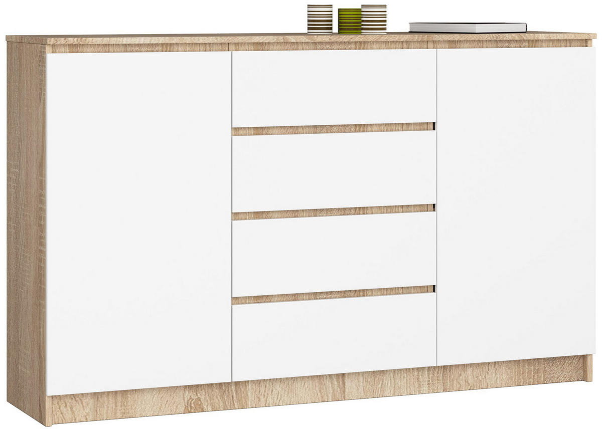 KOMMODE Sonoma Eiche, Weiß 160x40x99 cm - Weiß/Sonoma Eiche, Holzwerkstoff (160/99/40cm) - Akord