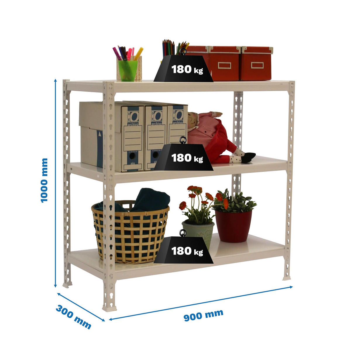 SCHWERLASTREGAL Small Metal Shark HxBxT 100 x 90 x 30 cm Fachlast 180 kg Weiß - Weiß, Metall (90/100/30cm) - PROREGAL