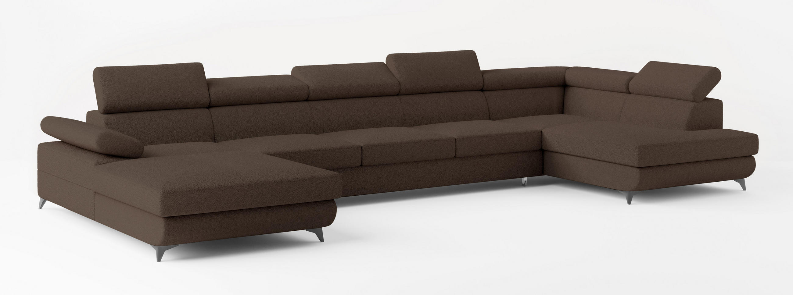 WOHNLANDSCHAFT MONTIVA Braun Boucle-Stoff mit Schlaffunktion - Braun, Holz (410/89/190cm) - MASSENO