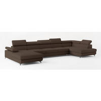 WOHNLANDSCHAFT MONTIVA Braun Boucle-Stoff mit Schlaffunktion - Braun, Holz (410/89/190cm) - MASSENO