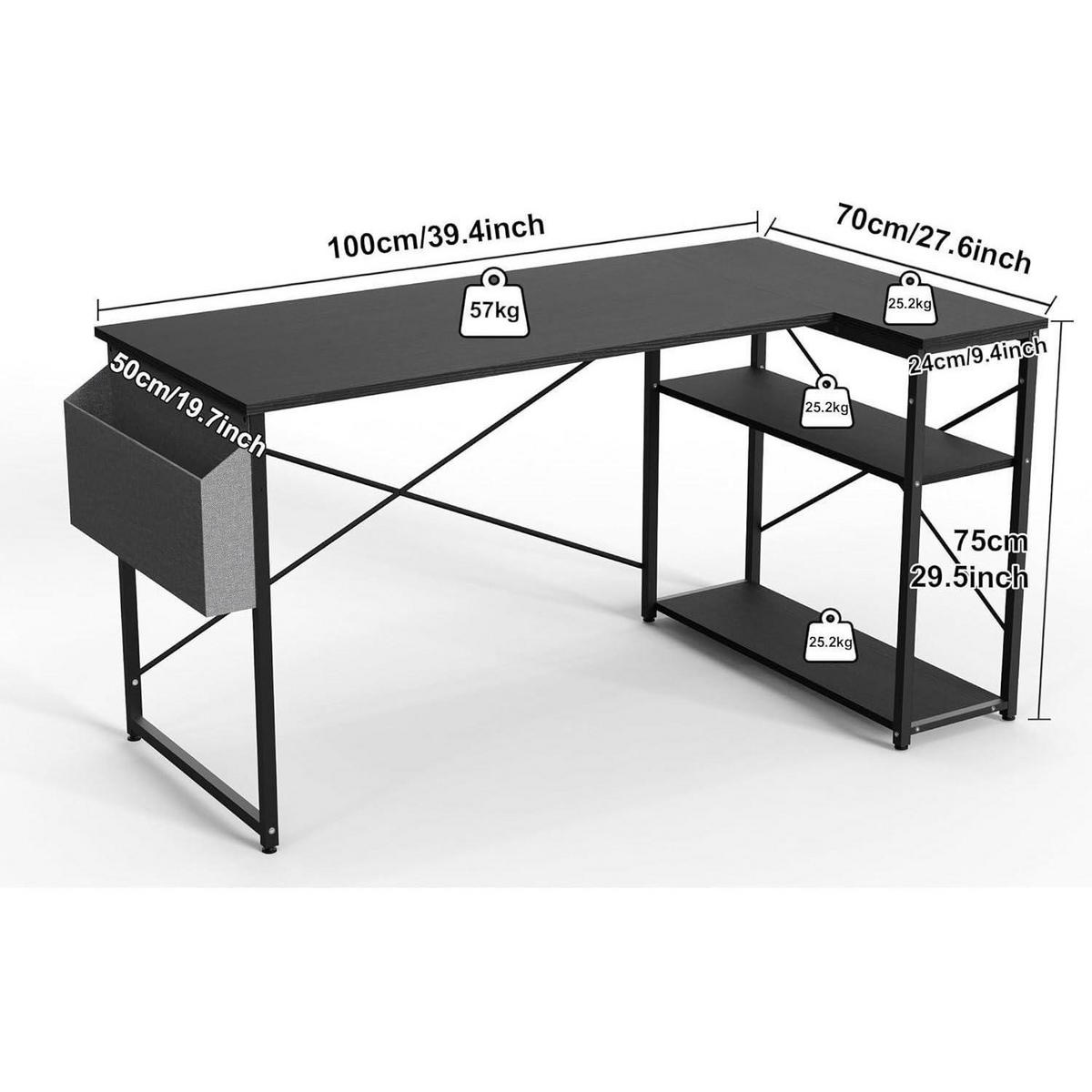SCHREIBTISCH L-förmig Schwarz 100 x 70 cm - Schwarz, Holzwerkstoff (100/70/75cm)
