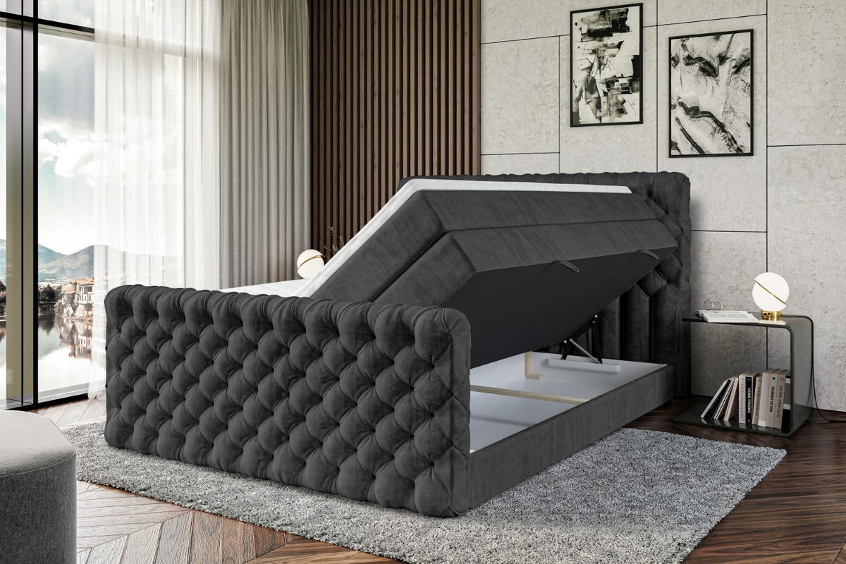 BOXSPRINGBETT BOXI8-Z KING - 160x200 - H3/H4 - Schwarz - Schwarz, Holzwerkstoff (160/200cm) - ALTDECOR
