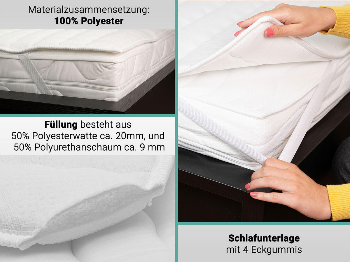 MATRATZENAUFLAGE, 180x200 cm, 100% Polyester, Weiß - Weiß, Textil (180/200cm) - Zollner