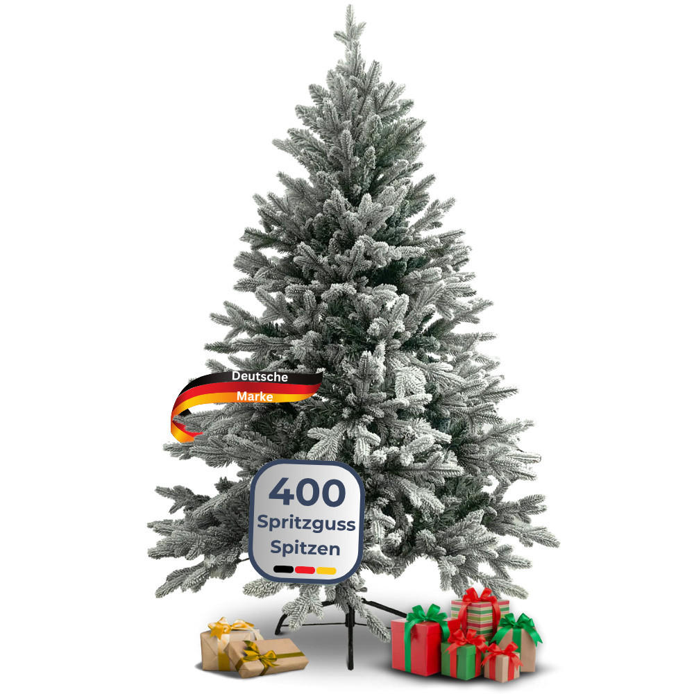 WEIHNACHTSBAUM künstlich 160 cm mit Schnee Inkl. Lichterkette Nordfichte Spritzguss - Weiß, Kunststoff (105cm) - DELUKE