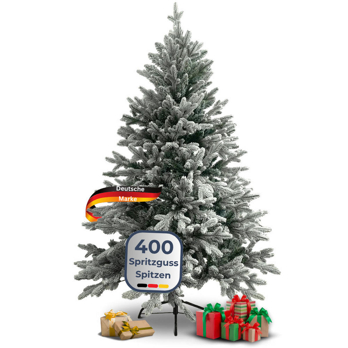 WEIHNACHTSBAUM künstlich 160 cm mit Schnee Inkl. Lichterkette Nordfichte Spritzguss - Weiß, Kunststoff (105cm) - DELUKE