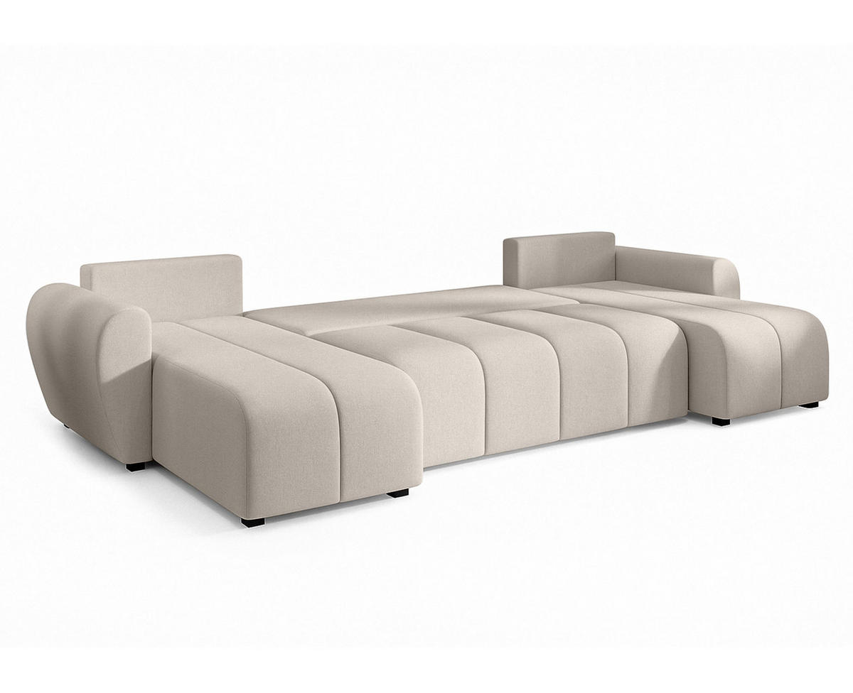 WOHNLANDSCHAFT Malatya U Form Beige 311/145/82 cm mit Schlaffunktion - Beige/Schwarz, Kunststoff/Textil (311/82/145cm) - AX Living