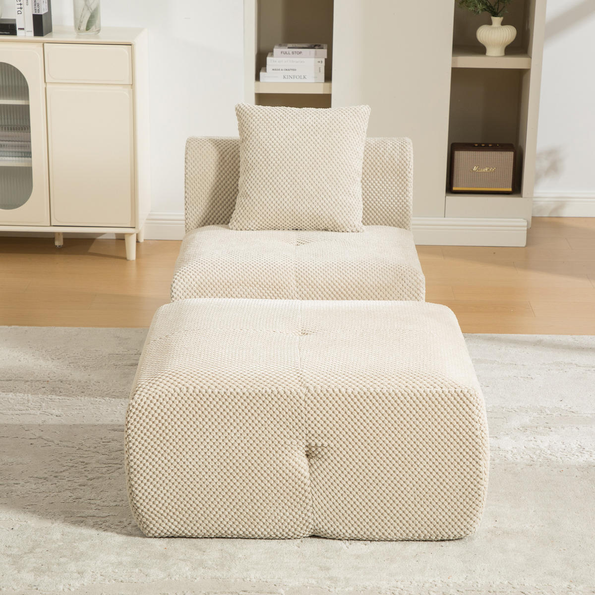 SESSEL DE-35105 mit Ottoman Hellkhaki - Sandfarben, Textil (89/75/77cm) - ComfortXL