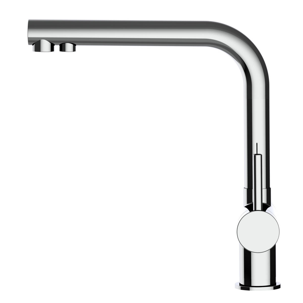 NIEDERDRUCK-3-WEGE-KÜCHENARMATUR, Edelstahl Massiv aus Chirurgenstahl, Hochglanz, 560° schwenkbar / Kurze Variante - Edelstahlfarben, Metall (22.5/28/22.5cm) - VIZIO
