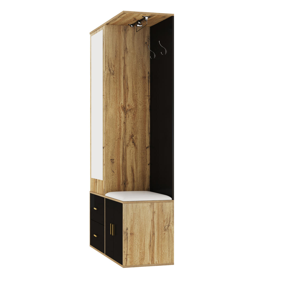 SCHUHSCHRANK 100/180/38 cm Schwarz/Natur aus Holzwerkstoff mit Spiegel und Sitzbank - Naturfarben, Holzwerkstoff (100/180/38cm) - OKMYHOME