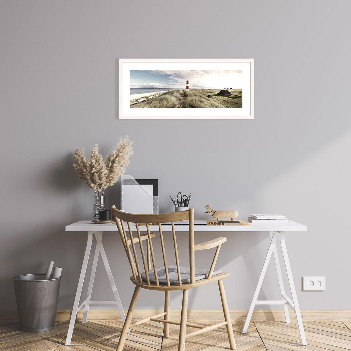 POSTER mit Rahmen 70x30 cm Strand Leuchtturm - Beige, Holz (71/30cm) - artissimo