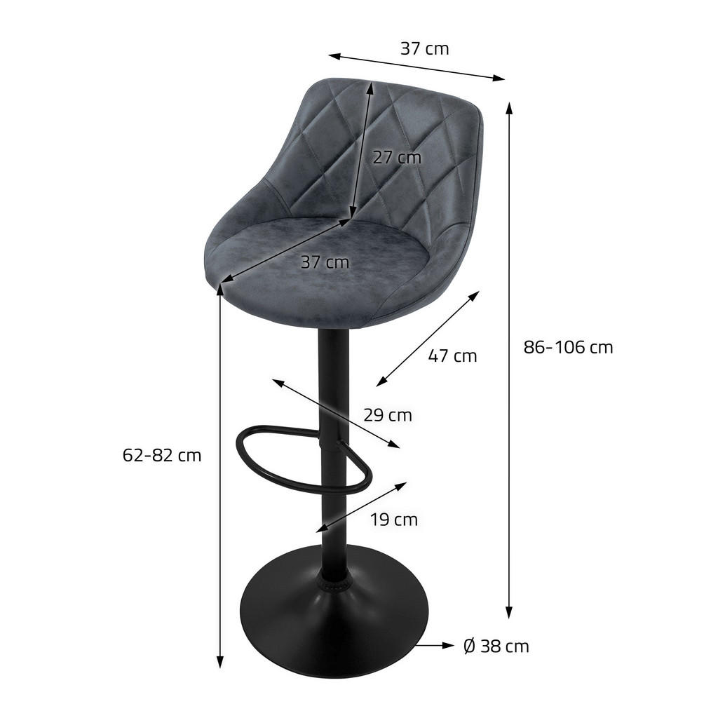 Thumbnail - Ml-Design Barhocker, Anthrazit, Metall, 37x106x47 cm, Esszimmer, Barmöbel, Barhocker