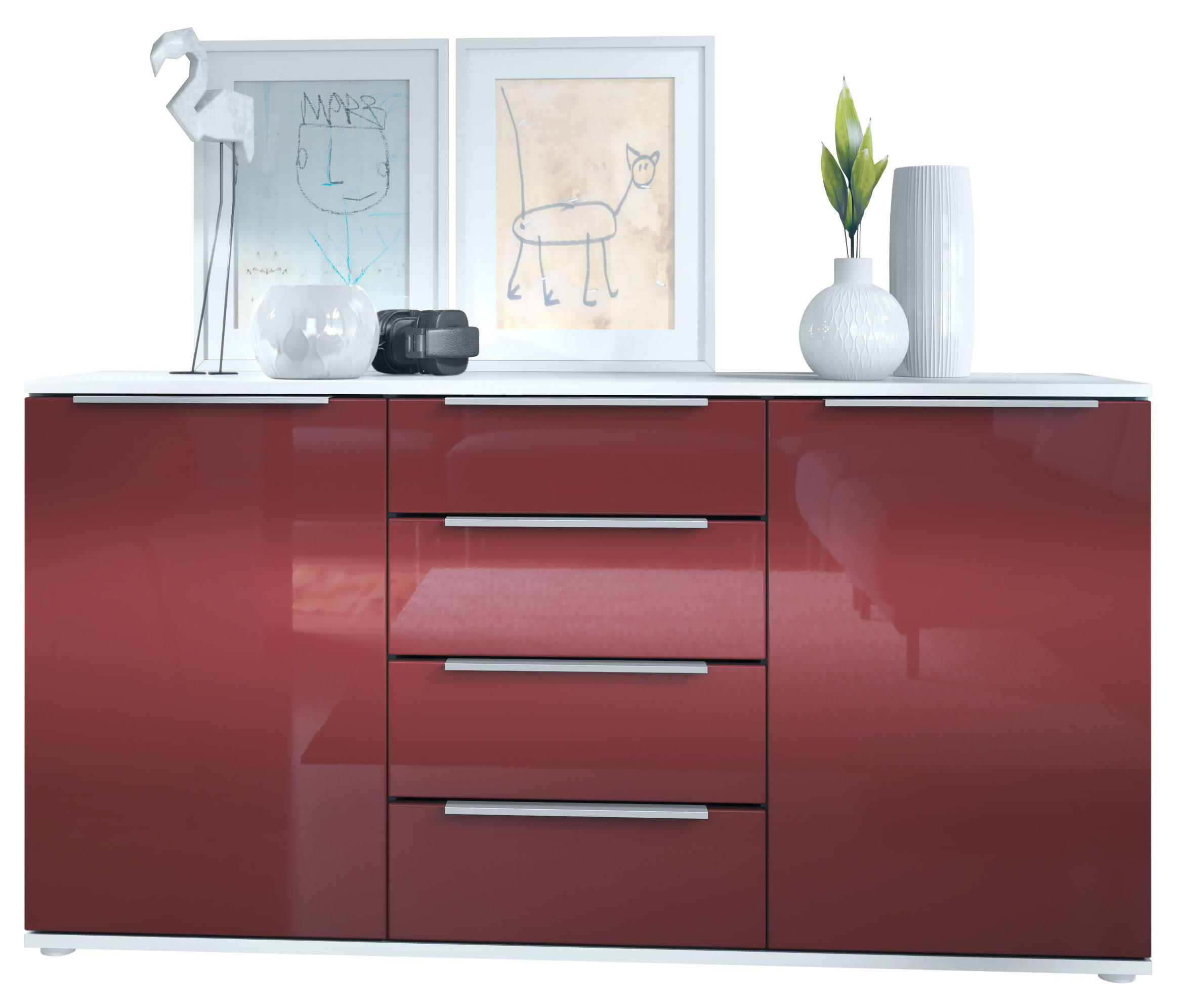 SIDEBOARD Porto Bordeaux Hochglanz - Bordeaux, Holzwerkstoff (139/72.5/35cm) - Vladon